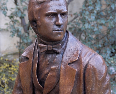 Life sized bronze statue of the Young Charles Darwin at Christ's College, Cambridge University