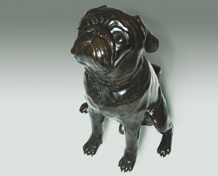 Bronze sculpture of a Pug dog