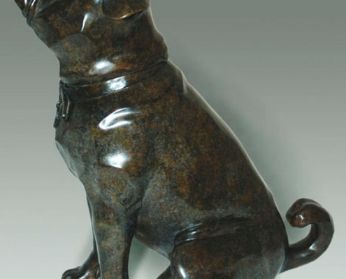 Bronze sculpture of a Pug dog