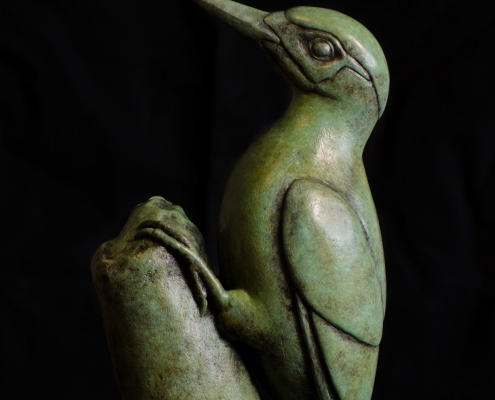 Bronze sculpture of a Green Woodpecker