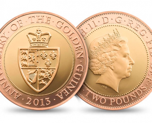 Gold two pound 2013 Guinea design coin
