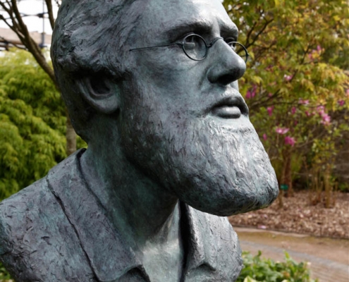 Life size bronze portrait bust sculpture of the naturalist Alfred Russel Wallace