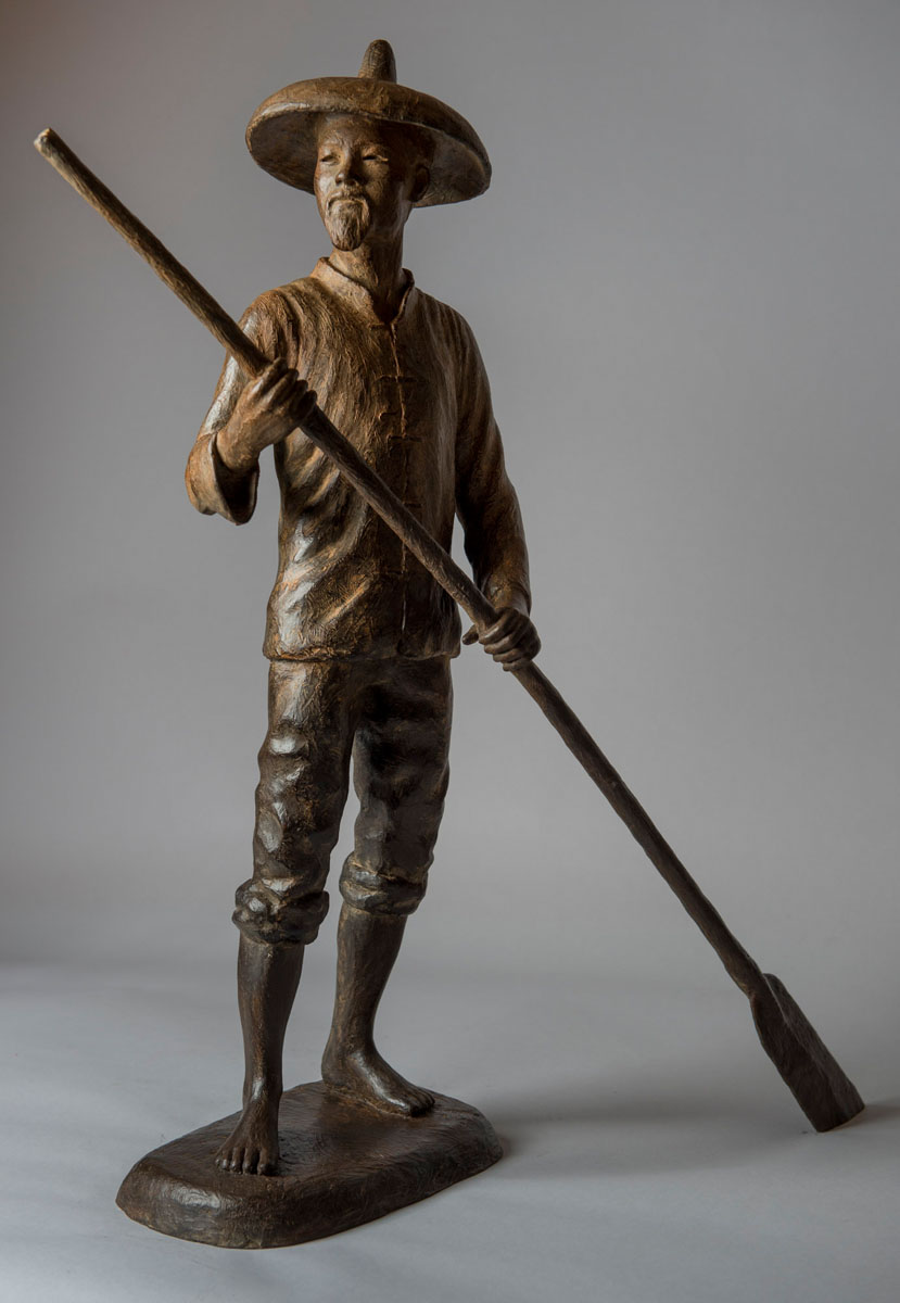 Bronze statuette sculpture of a Chinese Fisherman by artist Anthony Smith