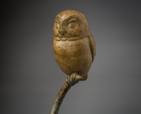 Bronze sculpture of a Saw-Whet Owl