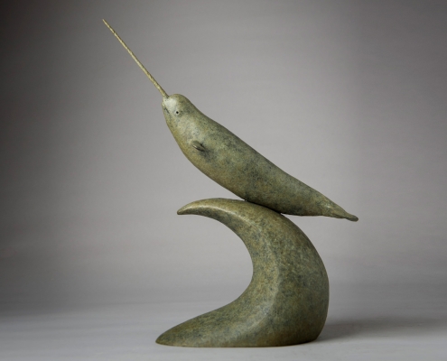 Bronze sculpture of a Narwhal by wildlife artist Anthony Smith