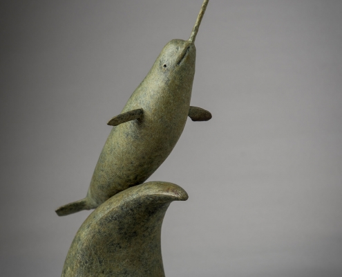 Bronze sculpture of a Narwhal by wildlife artist Anthony Smith