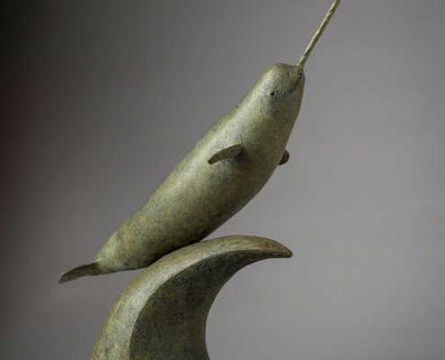 Bronze sculpture of a Narwhal by wildlife artist Anthony Smith