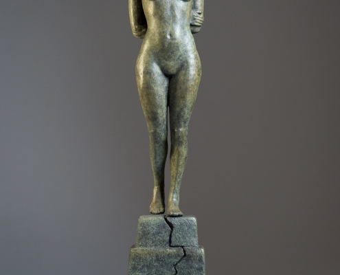Bronze sculpture of the Ancient Greek Goddess Astraea, a nude female figure statuette