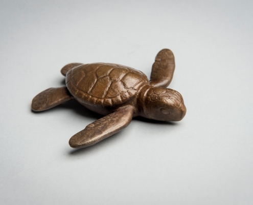 Bronze sculpture of a turtle hatchling by wildlife artist Anthony Smith